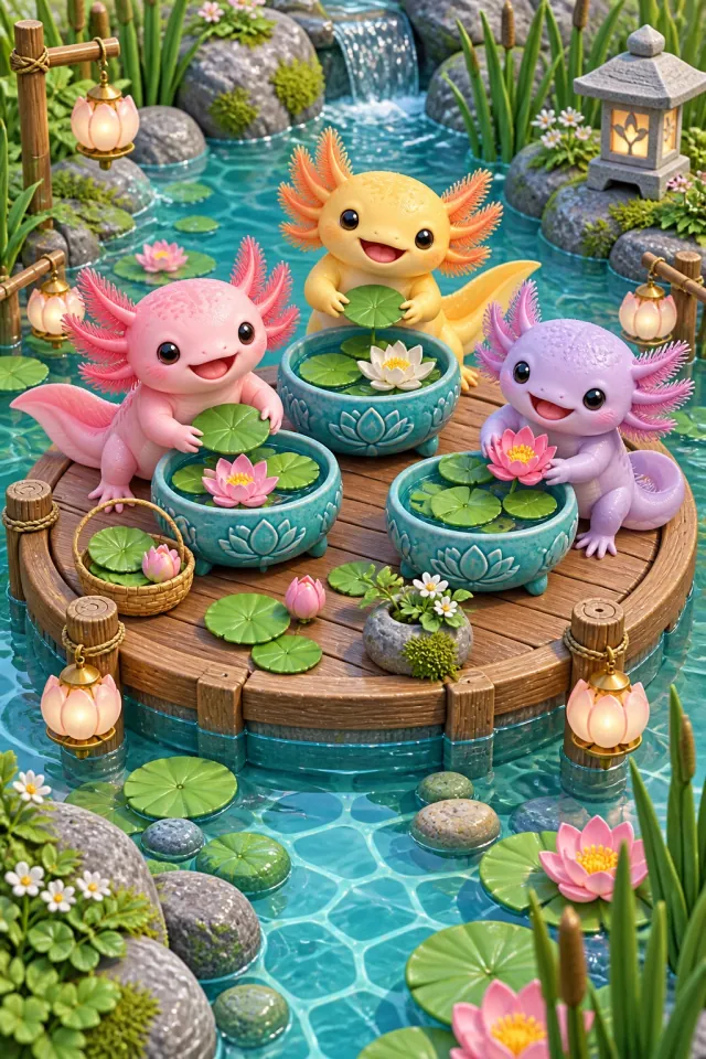 Axolotls Tending the Lilies