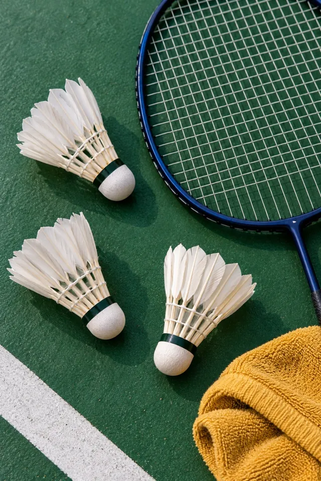 Badminton Shuttlecocks on a Green Court