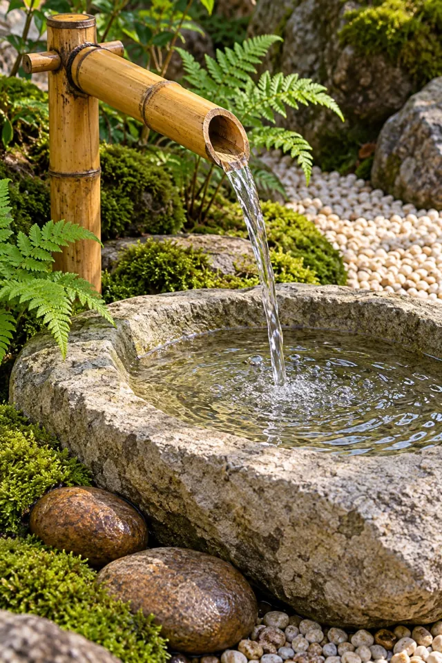 Bamboo Fountain and Stone Basin