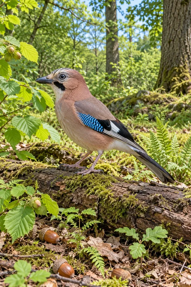 Jay in a Bright Woodland Clearing