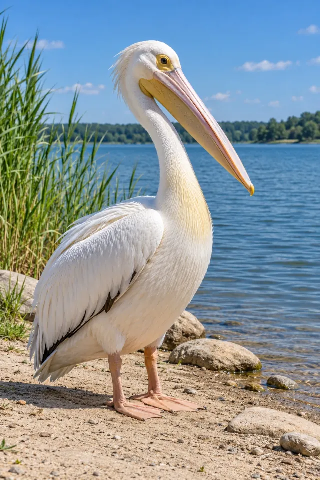 White Pelican on a Bright Shore