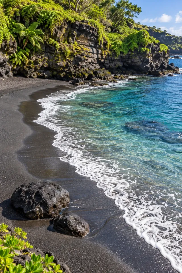 Black Sand and Green Cliff