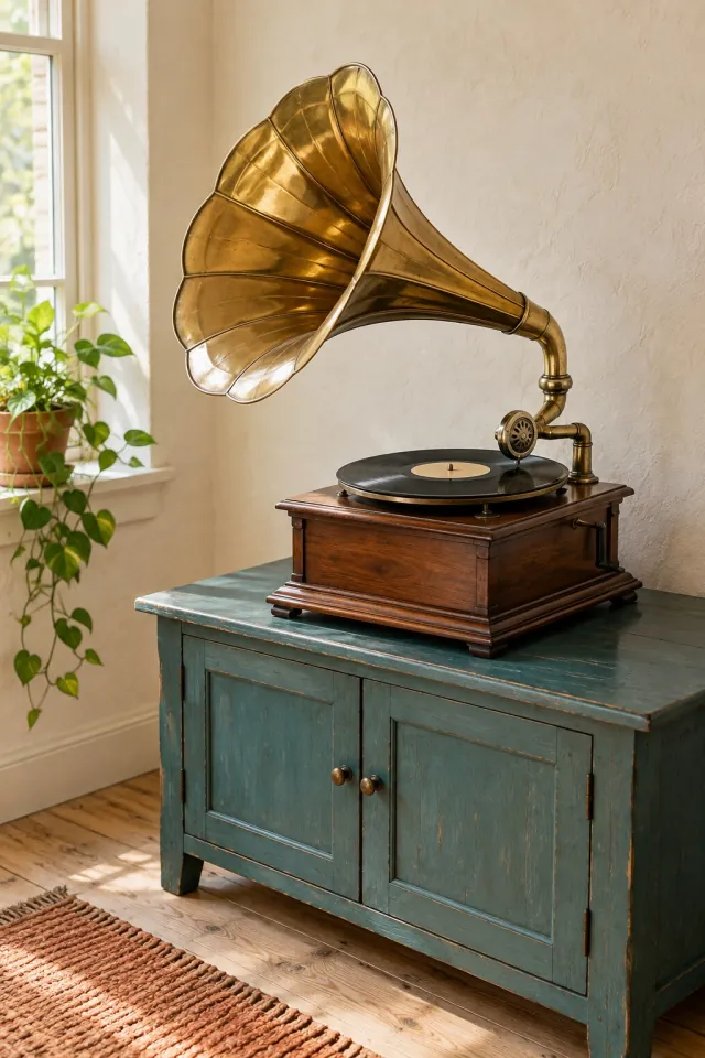 Gramophone with a Brass Horn