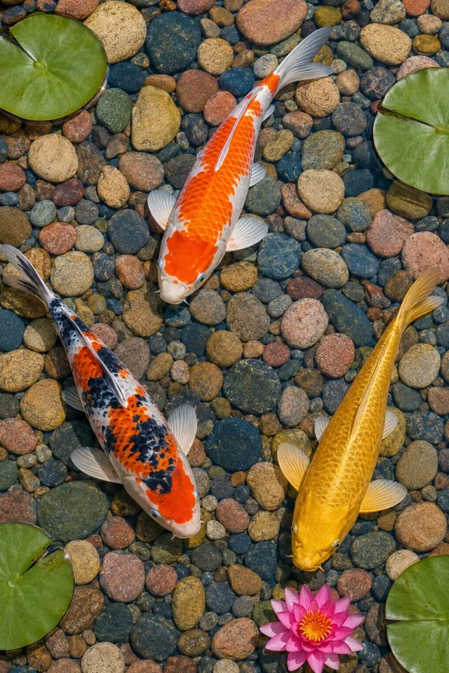 Koi over Colorful Pebbles