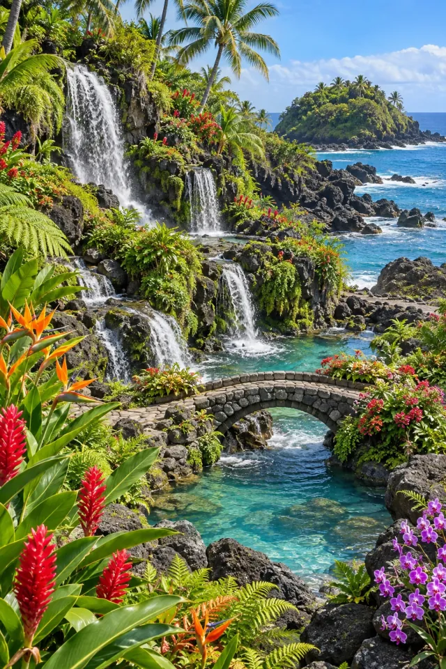 Waterfalls beside the Ocean