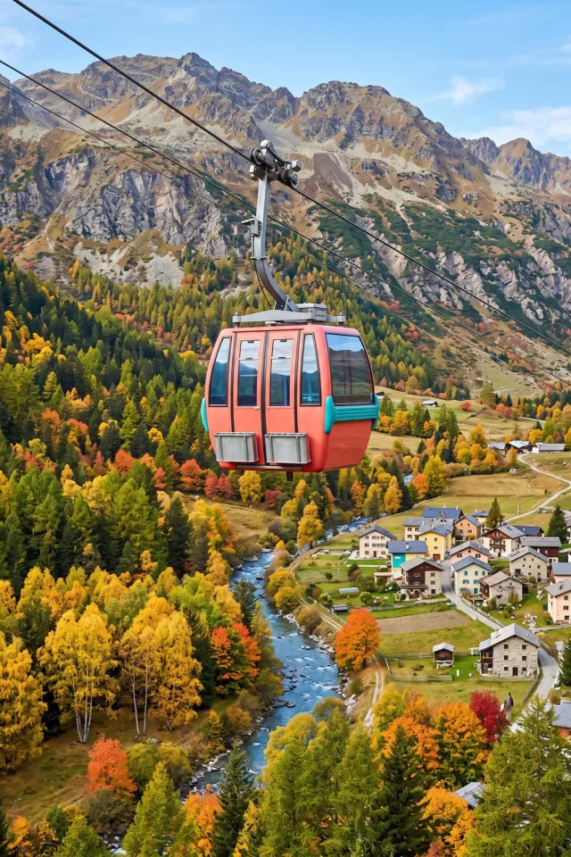 Cable Cars over the Autumn Forest
