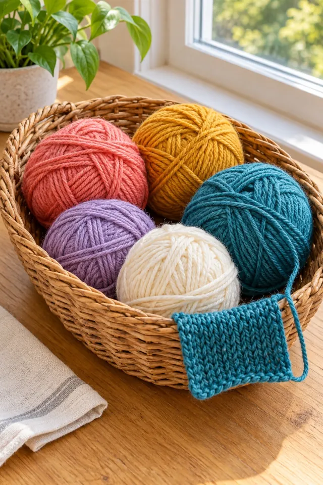 Colorful Yarn in a Basket