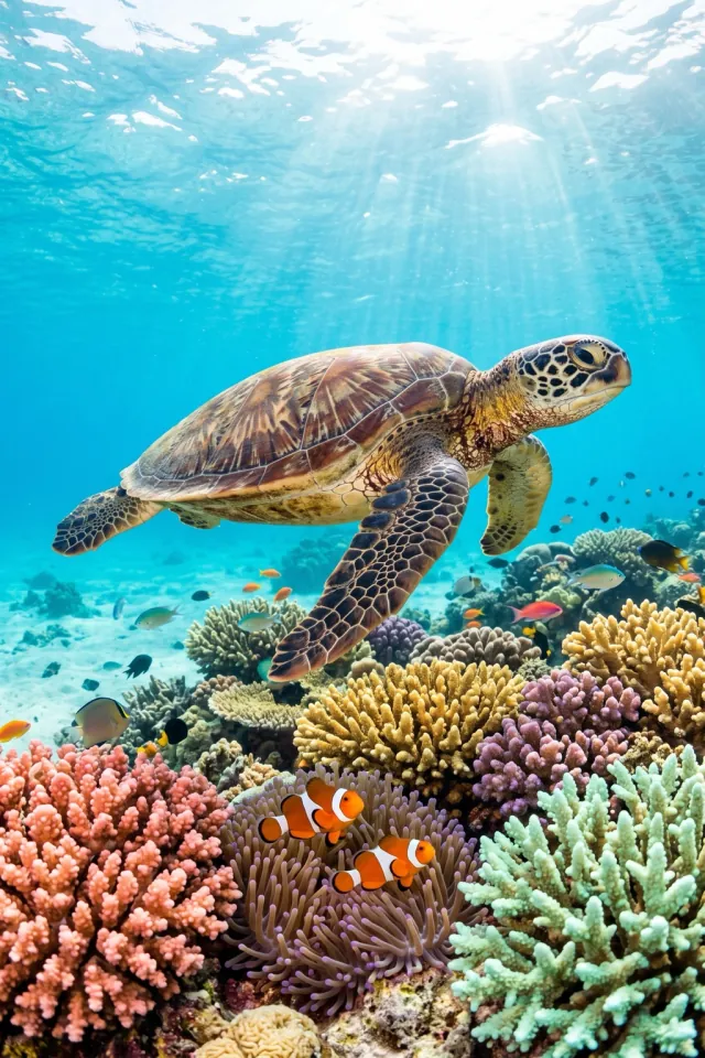 Sea Turtle over the Coral Reef