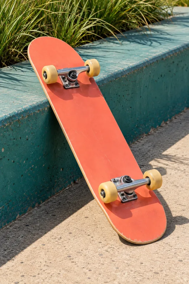 Coral Skateboard in a Sunny Park