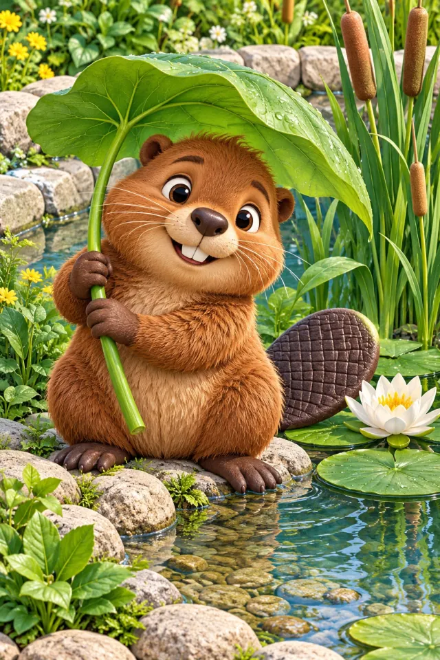 Little Beaver with a Leaf Parasol