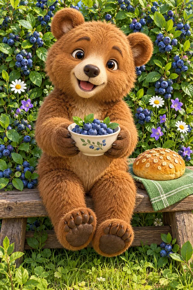 Bear Cub and a Blueberry Breakfast