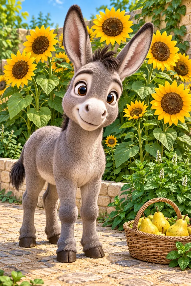 Little Donkey on a Sunflower Path