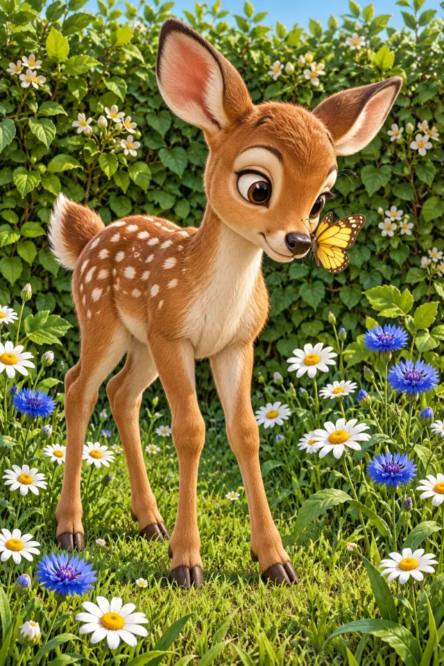 Fawn Greeting a Butterfly