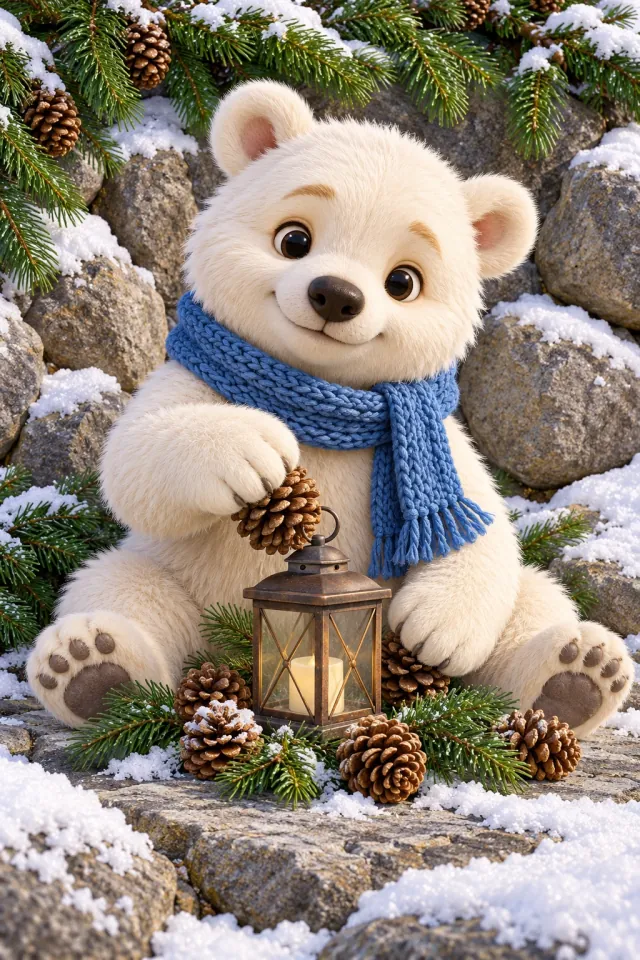 Bear Cub and a Pinecone Lantern