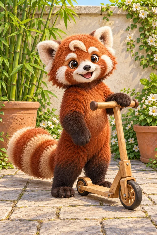 Red Panda on a Little Scooter