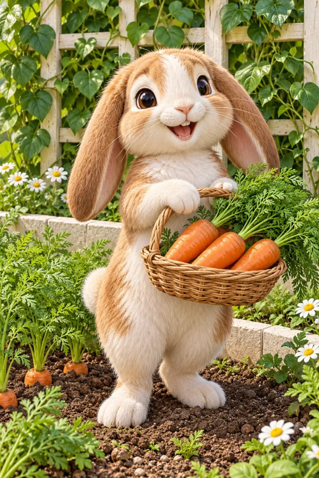Bunny with a Basket of Carrots