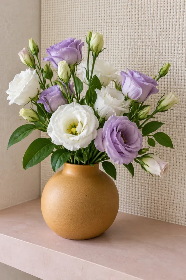 Lisianthus in an Ochre Vase