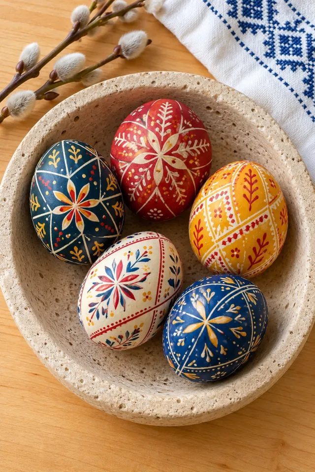 Pysanky in a Stone Bowl