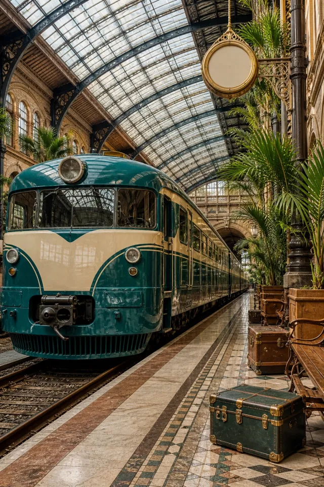 Teal Train at the Grand Station