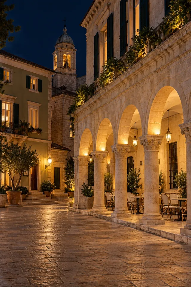 Arcaded City Square at Night