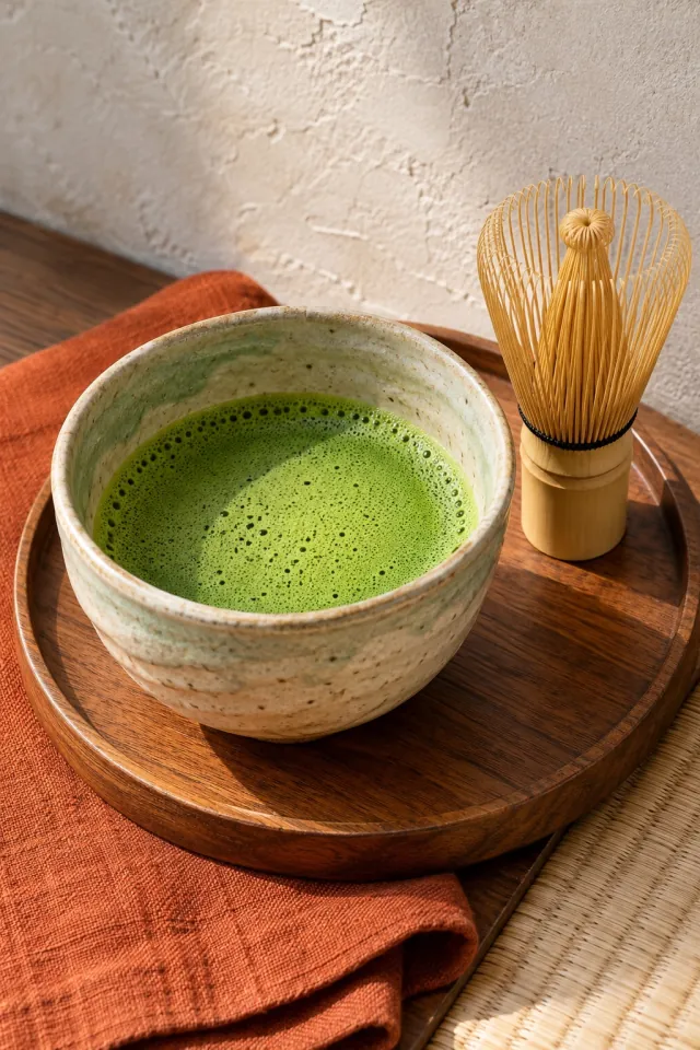 Matcha Tea and Bamboo Whisk