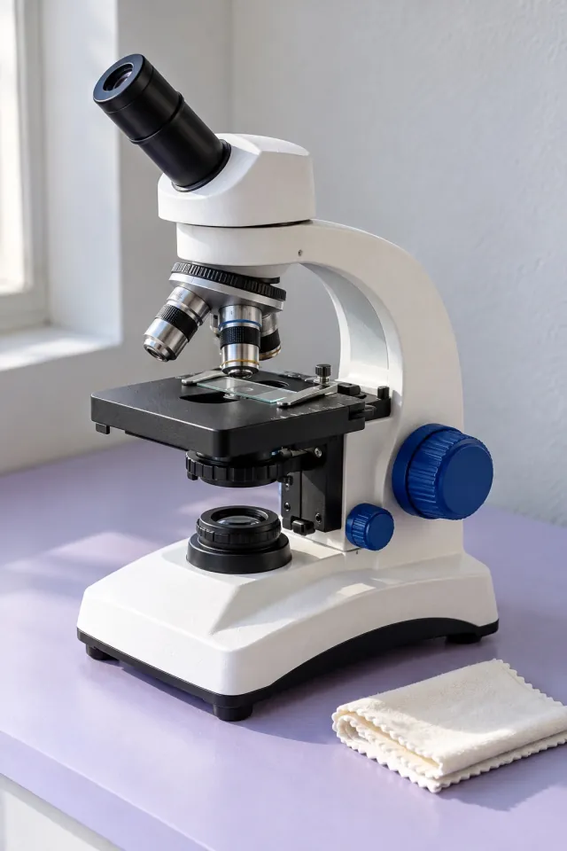 Microscope on a Bright Desk