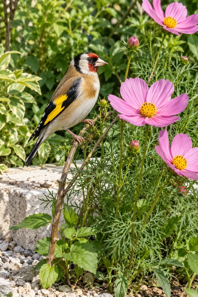 Goldfinch Cosmos Perch