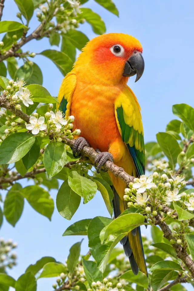 Sun Conure Flower Branch