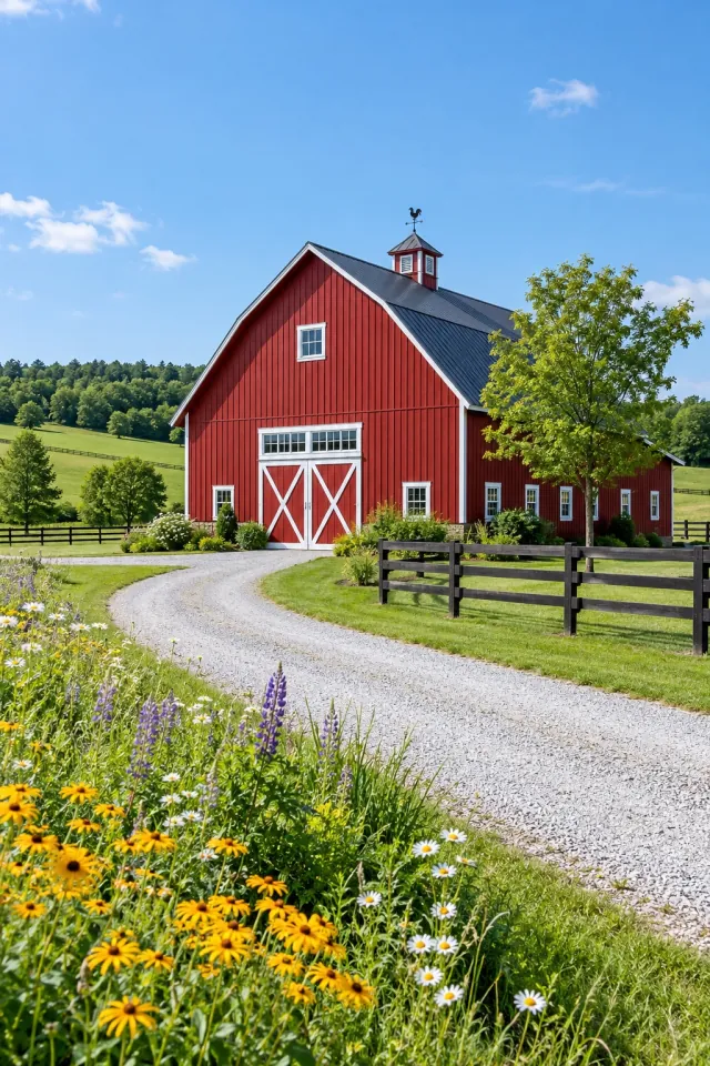 Red New Barn Green Fields