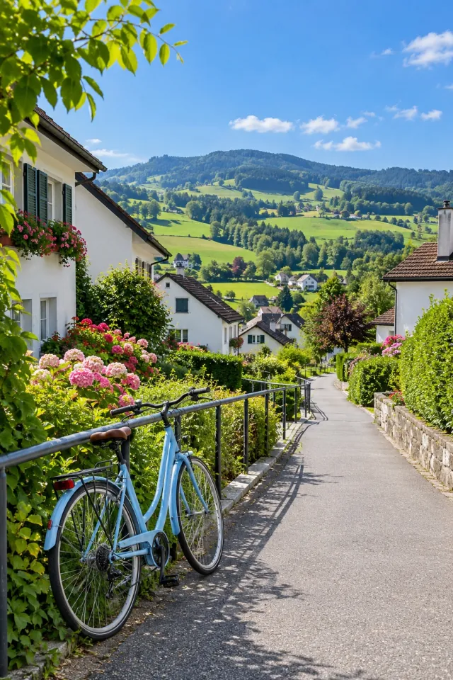 Rural Cycle Lane White Houses