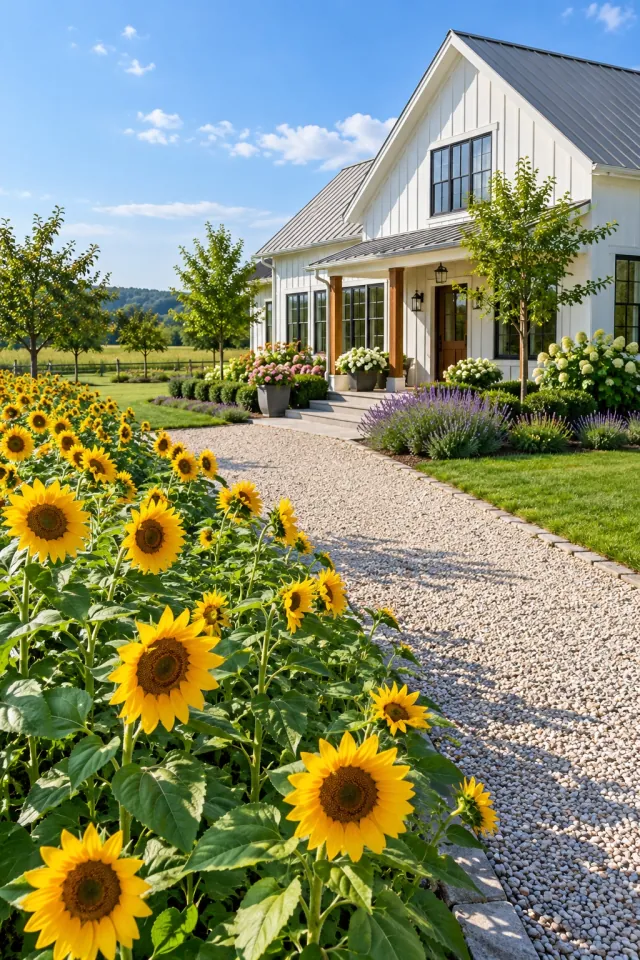 White Farmhouse Sunflower Border