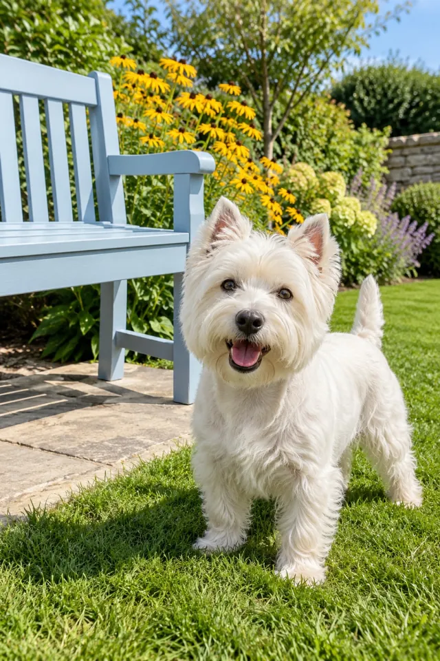 Westie Blue Garden Bench
