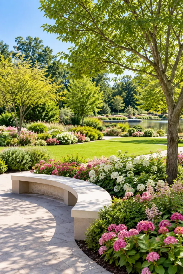 Park Curved Bench Flowers