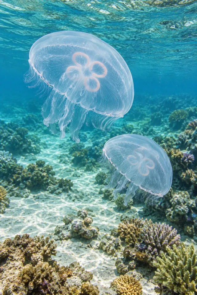 Moon Jellies Sunlit Water