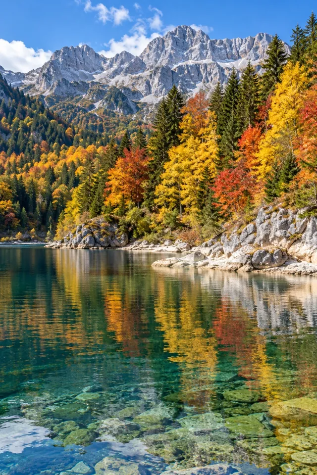 Autumn Maples above a Mountain Inlet