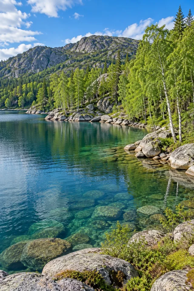Birch Cove in a Mountain Lake