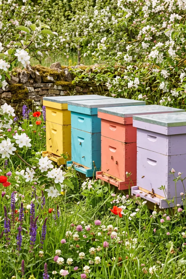 Colorful Beehives in Bloom