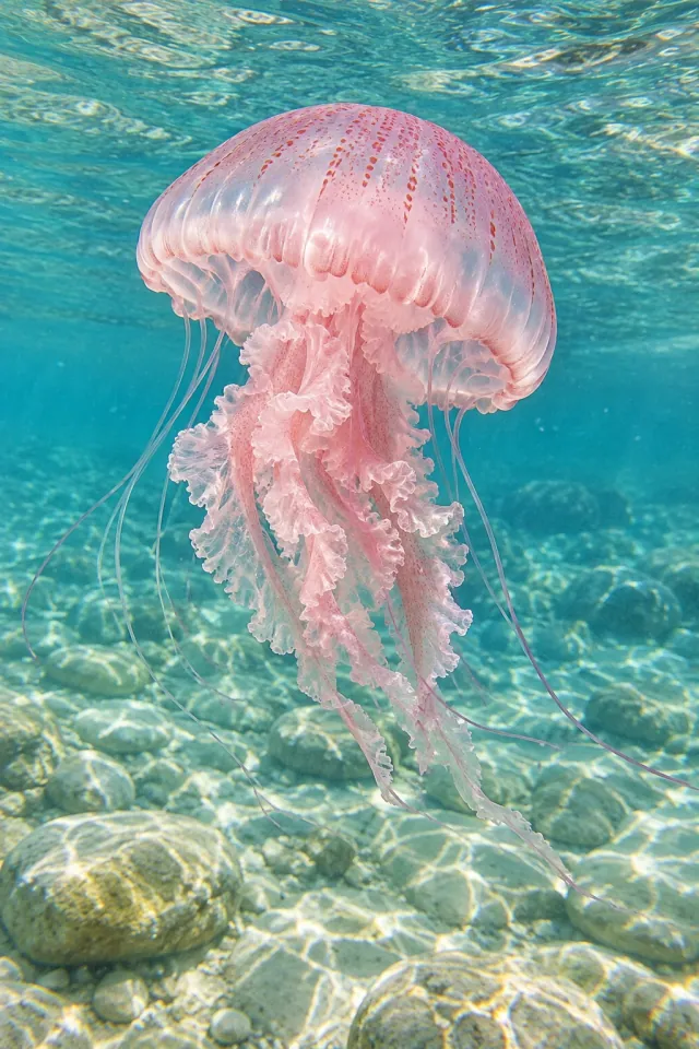 Pink Jellyfish in Clear Water