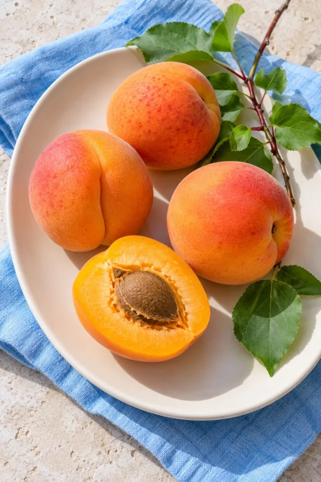 Apricots on Sky Blue Cloth
