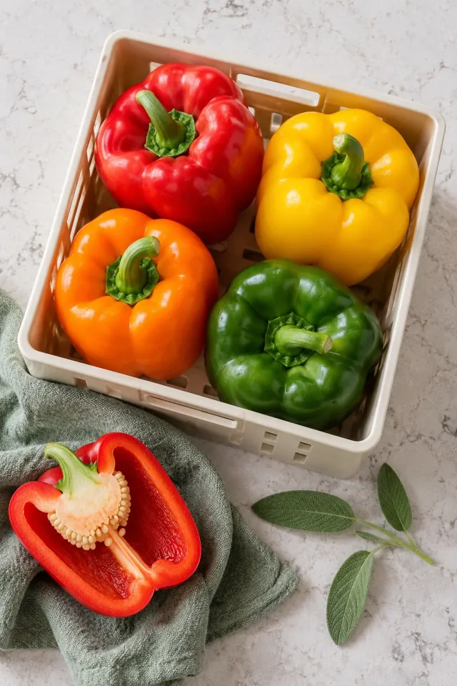 Sweet Peppers in a Modern Crate