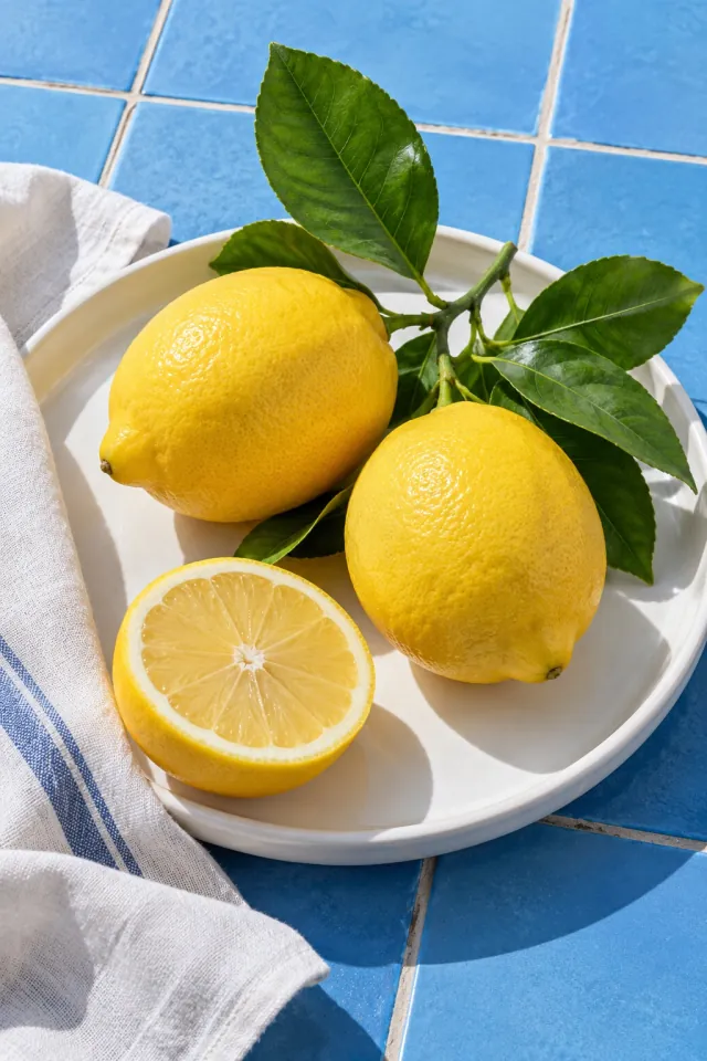 Lemons on Blue Terrace Tiles
