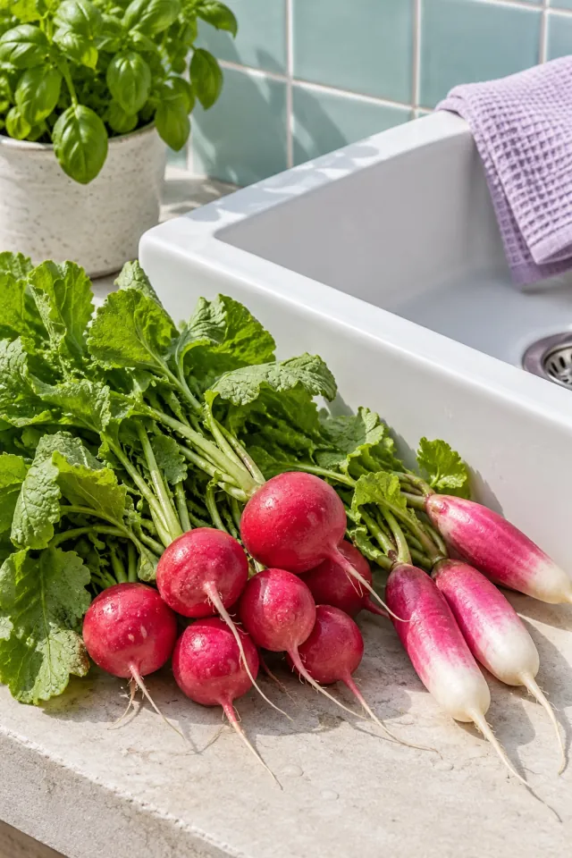 Radishes by a Garden Basin