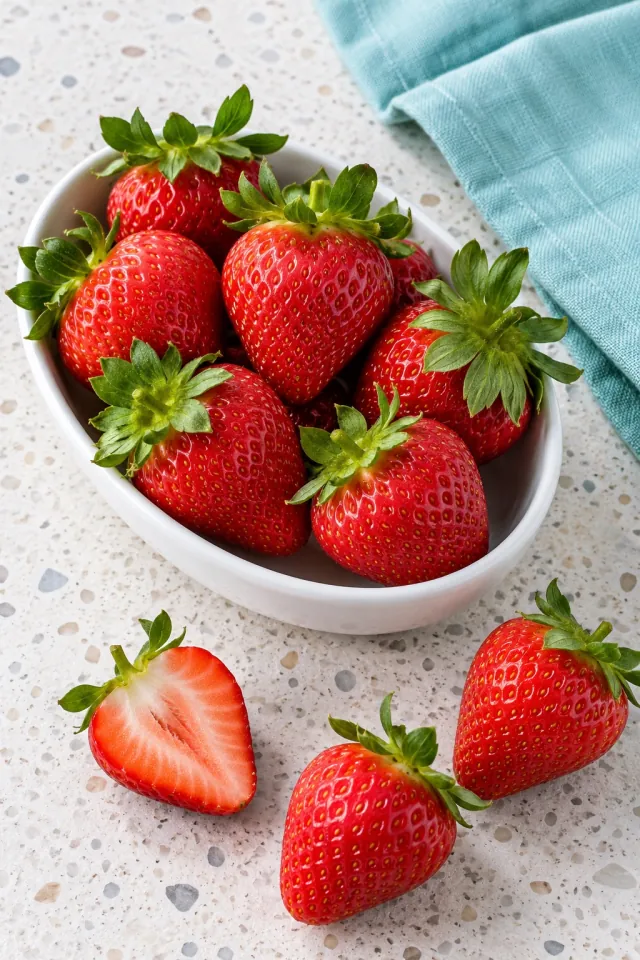 Strawberries on Aqua Linen