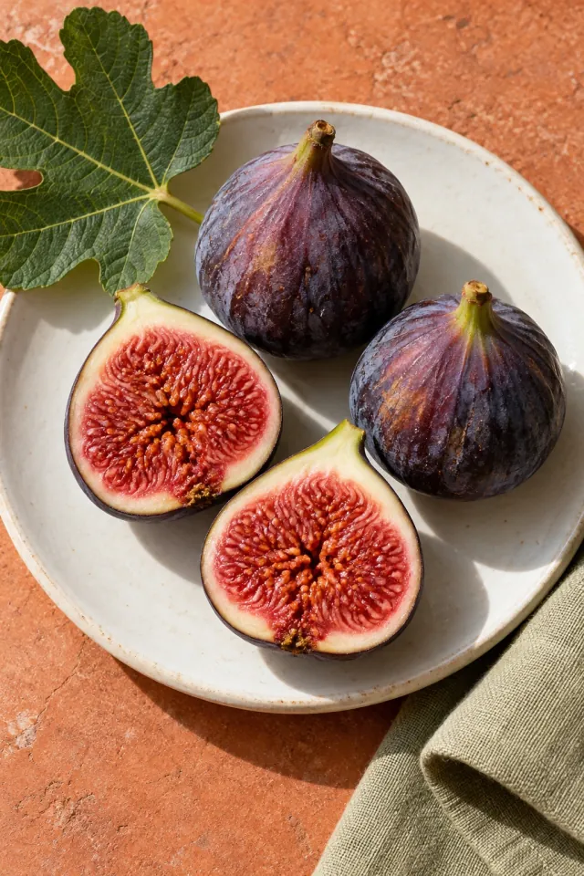 Ripe Figs on a White Plate
