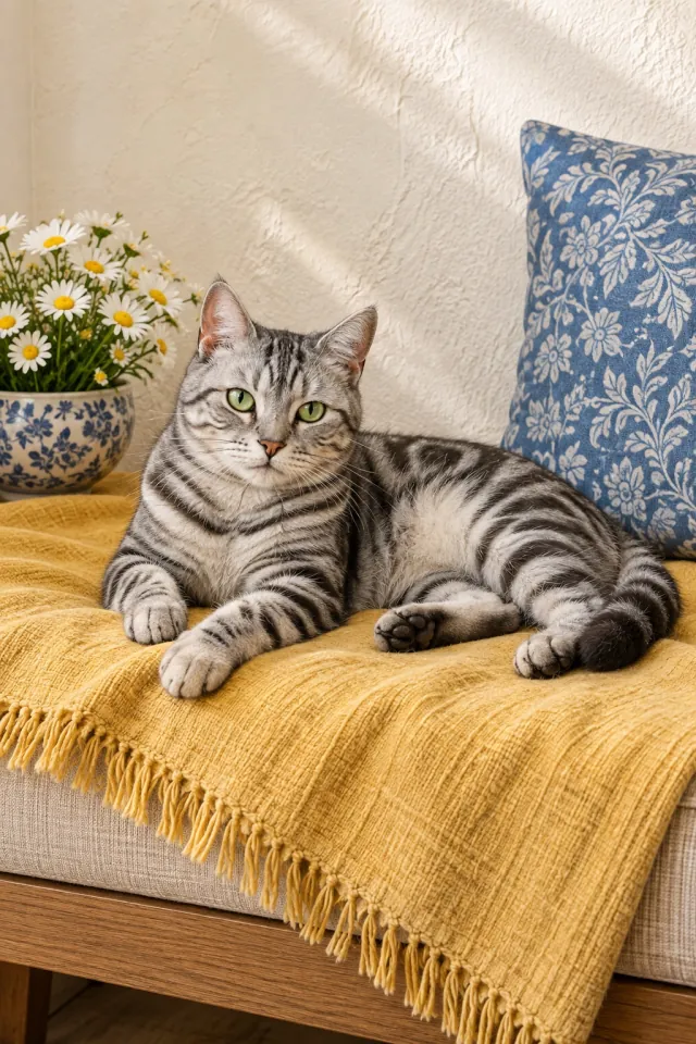 Silver Tabby on Linen