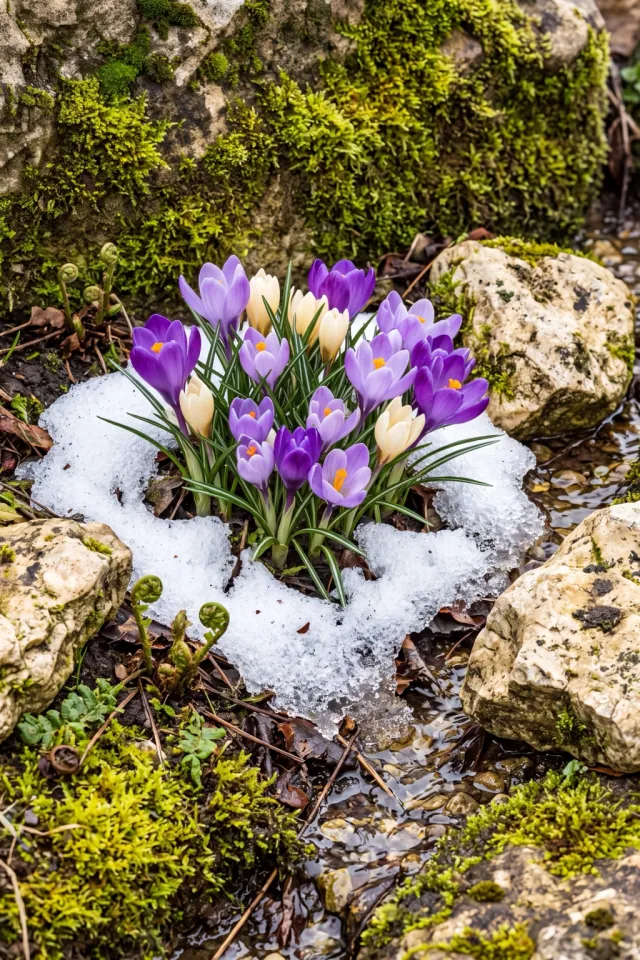 Crocuses in Melting Snow