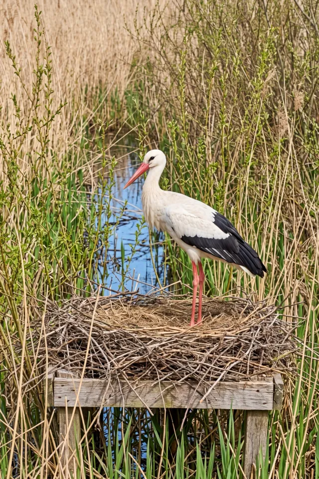 Stork in a Spring Nest