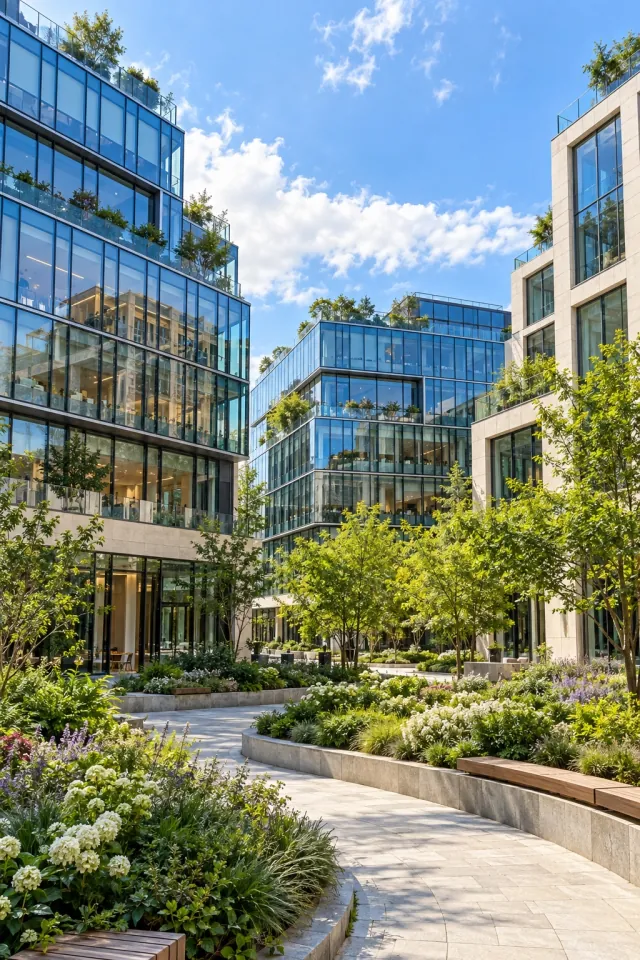 Glass Towers above an Urban Garden
