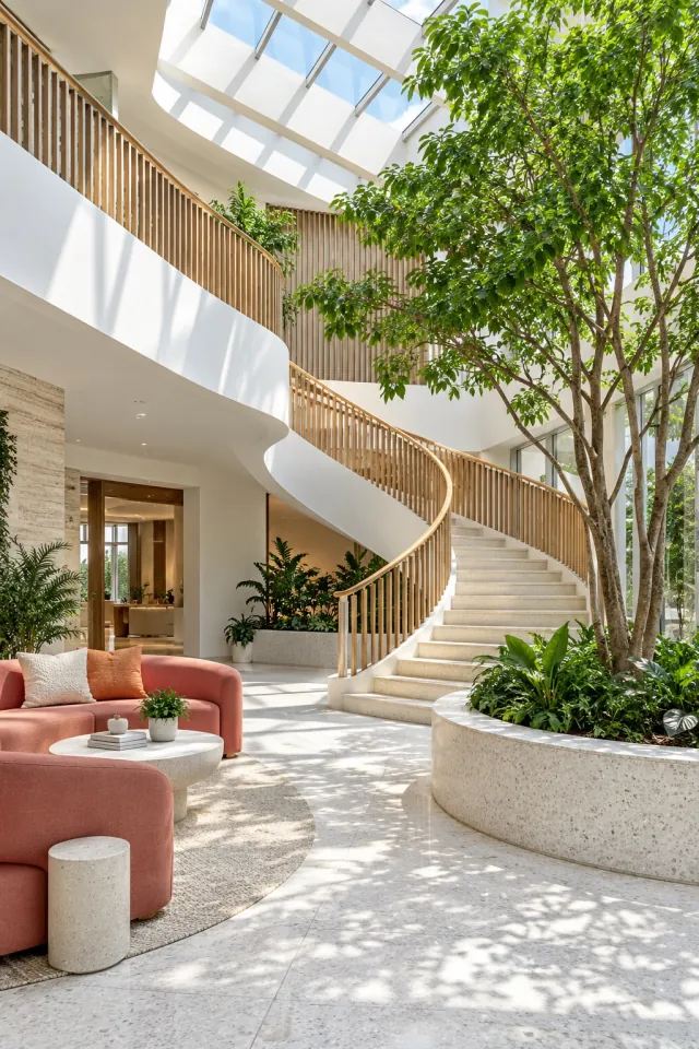Bright Atrium with Living Trees