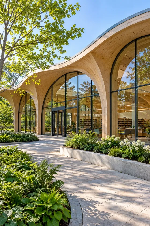 Modern Library with Timber Arches
